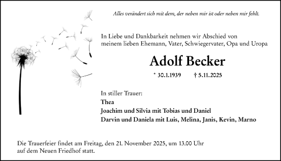 Traueranzeige von Adolf Becker von Hochheimer Zeitung