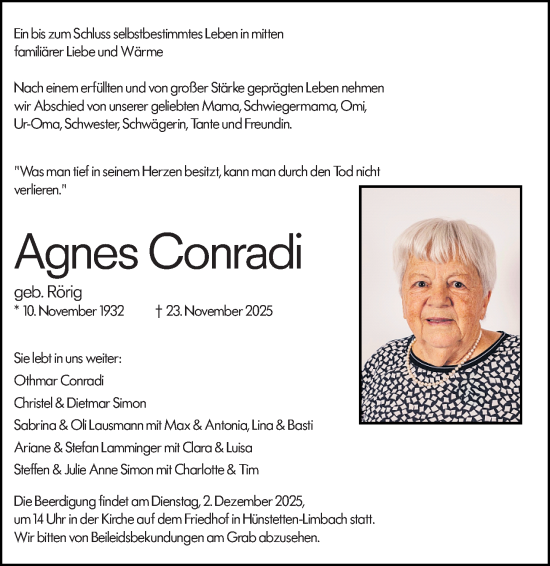 Traueranzeige von Agnes Conradi von Wiesbadener Kurier
