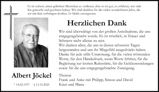 Traueranzeige von Albert Jöckel von Allgemeine Zeitung Rheinhessen-Nahe