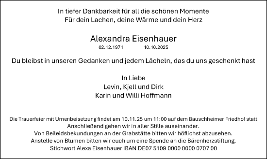 Traueranzeige von Alexandra Eisenhauer von Rüsselsheimer Echo
