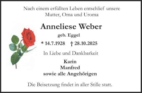 Traueranzeige von Anneliese Weber von Darmstädter Echo