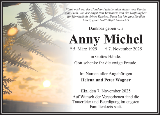 Traueranzeige von Anny Michel von Nassauische Neue Presse