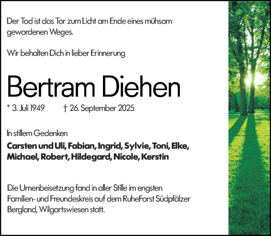 Traueranzeige von Bertram Diehen von Allgemeine Zeitung Mainz