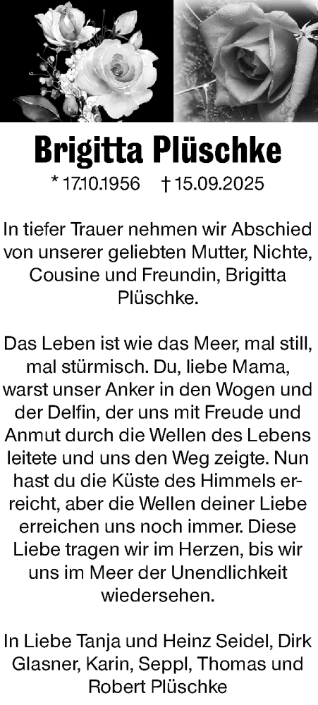Traueranzeige von Brigitta Plüschke von Wiesbadener Kurier
