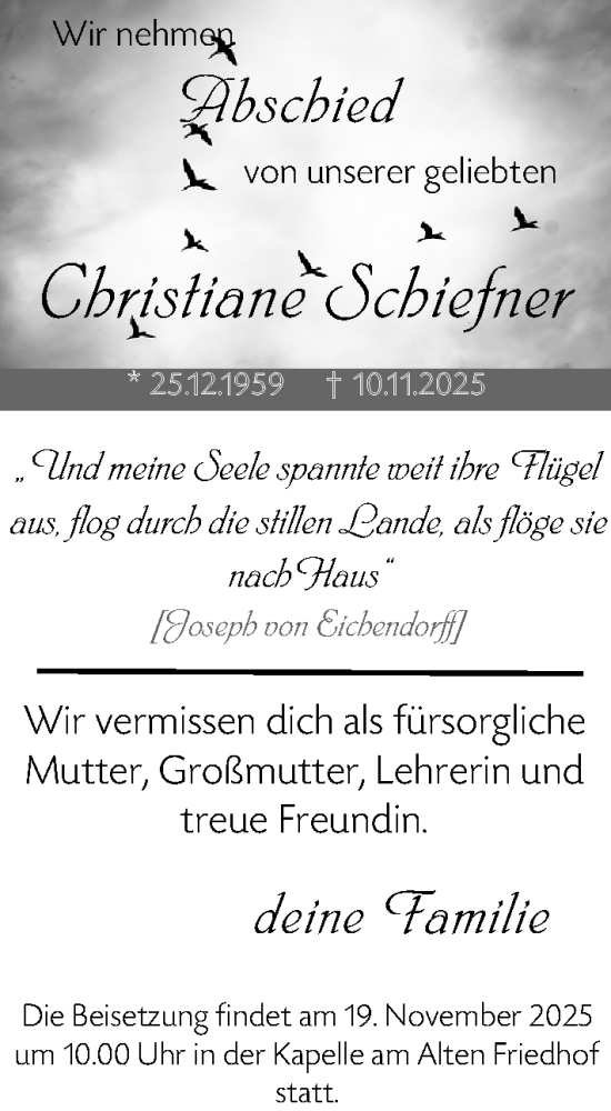 Traueranzeige von Christiane Schiefner von Darmstädter Echo