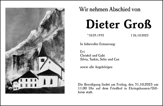 Traueranzeige von Dieter Groß von Wetzlarer Neue Zeitung