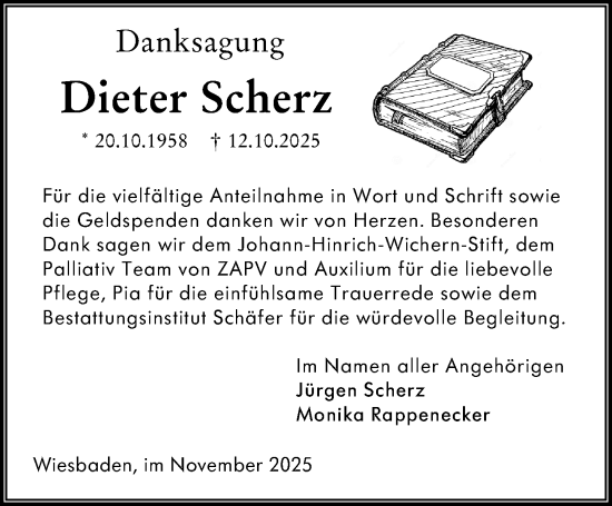 Traueranzeige von Dieter Scherz von Wiesbadener Kurier