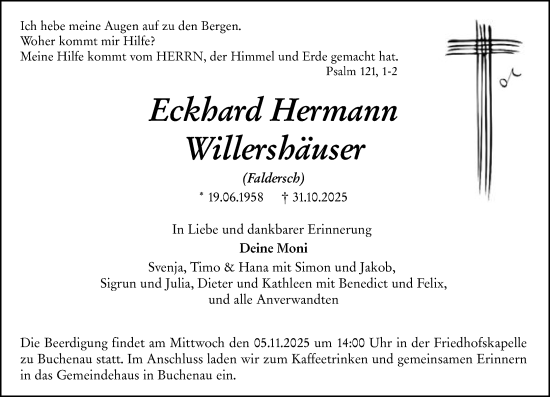 Traueranzeige von Eckhard Hermann Willershäuser von Hinterländer Anzeiger
