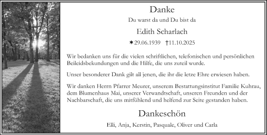 Traueranzeige von Edith Scharlach von Starkenburger Echo
