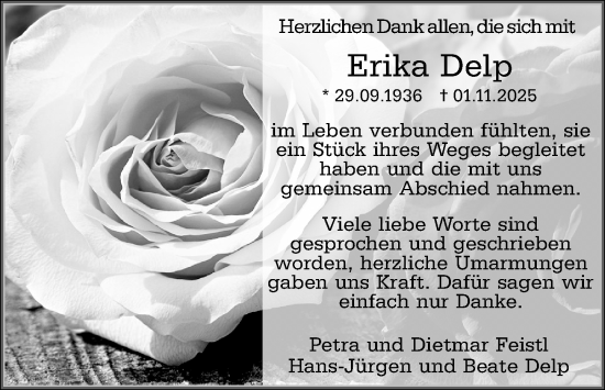 Traueranzeige von Erika Delp von Darmstädter Echo