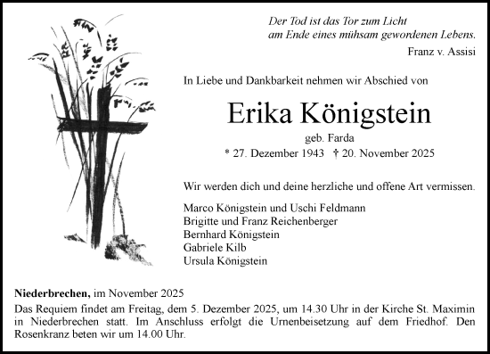 Traueranzeige von Erika Königstein von Nassauische Neue Presse