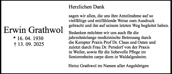 Traueranzeige von Erwin Grathwol von Allgemeine Zeitung Rheinhessen-Nahe