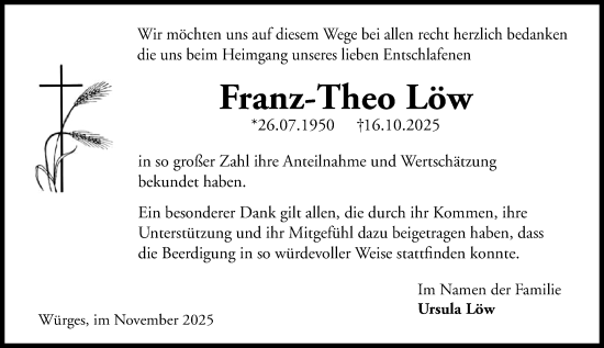 Traueranzeige von Franz-Theo Löw von Camberger Anzeiger