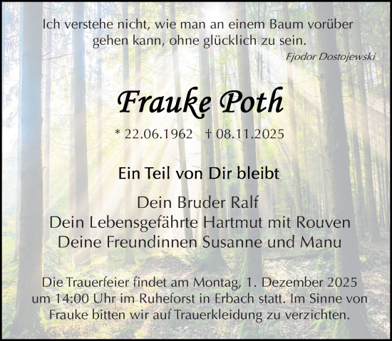 Traueranzeige von Frauke Poth von Darmstädter Echo