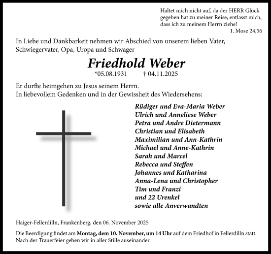 Traueranzeige von Friedhold Weber von Dill Block