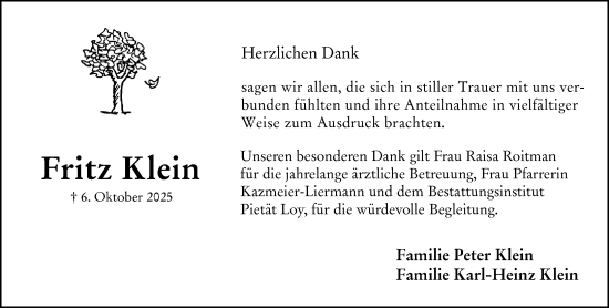 Traueranzeige von Fritz Klein von Wiesbadener Kurier