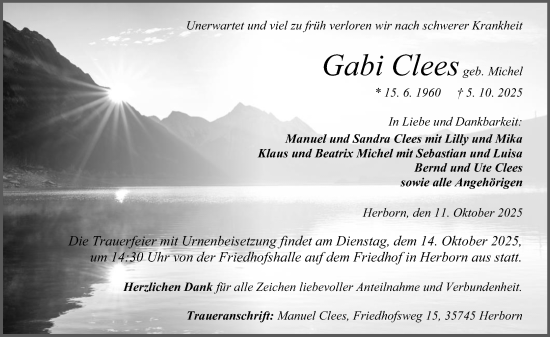 Traueranzeige von Gabi Clees von Dill Block