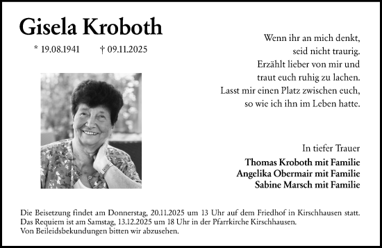 Traueranzeige von Gisela Kroboth von Starkenburger Echo