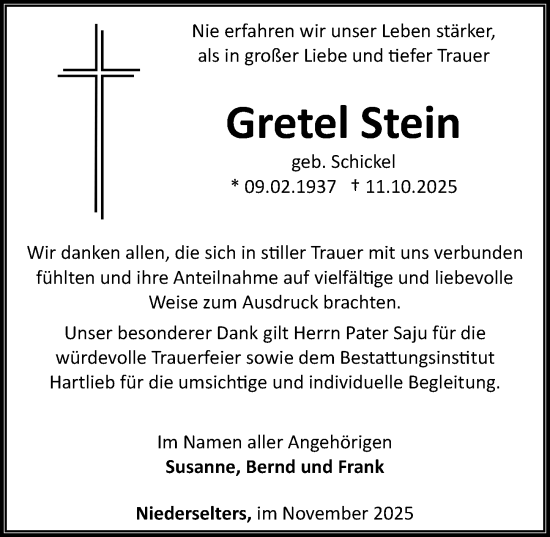 Traueranzeige von Gretel Stein von Camberger Anzeiger