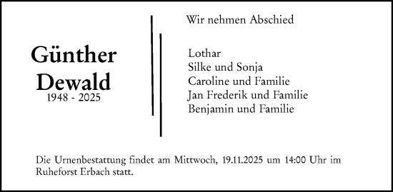 Traueranzeige von Günther Dewald von Odenwälder Echo