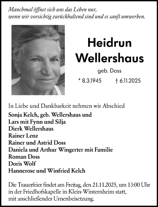 Traueranzeige von Heidrun Wellershaus von Allgemeine Zeitung Mainz