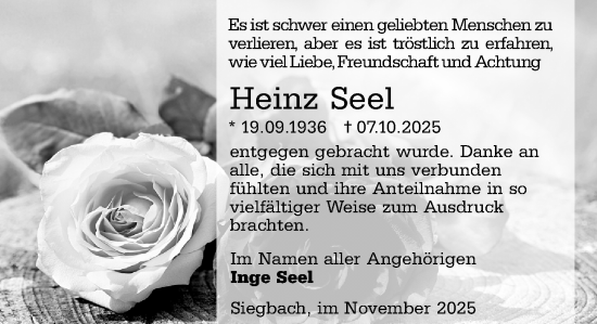 Traueranzeige von Heinz Seel von Dill Block