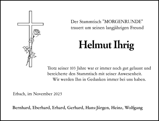 Traueranzeige von Helmut Ihrig von Odenwälder Echo