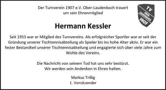 Traueranzeige von Hermann Kessler von Starkenburger Echo