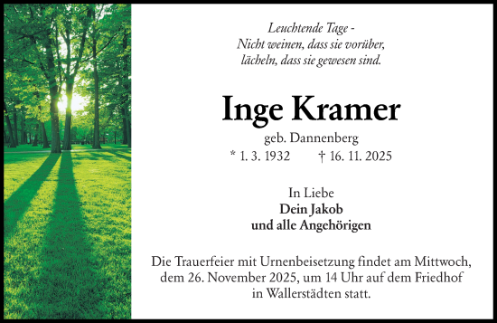 Traueranzeige von Inge Kramer von Groß-Gerauer Echo