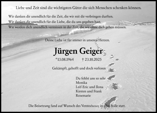 Traueranzeige von Jürgen Geiger von Allgemeine Zeitung Mainz