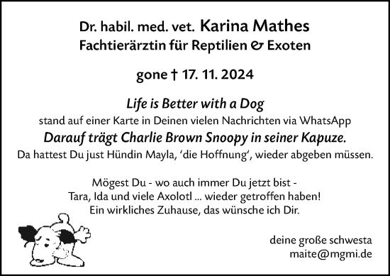 Traueranzeige von Karina Mathes von Allgemeine Zeitung Rheinhessen-Nahe