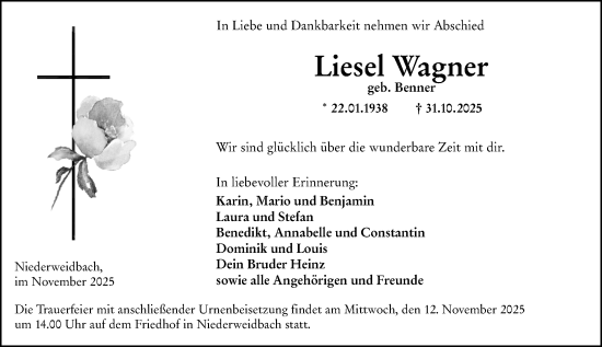Traueranzeige von Liesel Wagner von Dill Block