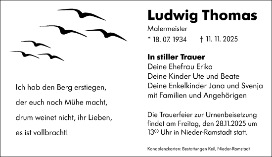 Traueranzeige von Ludwig Thomas von Darmstädter Echo