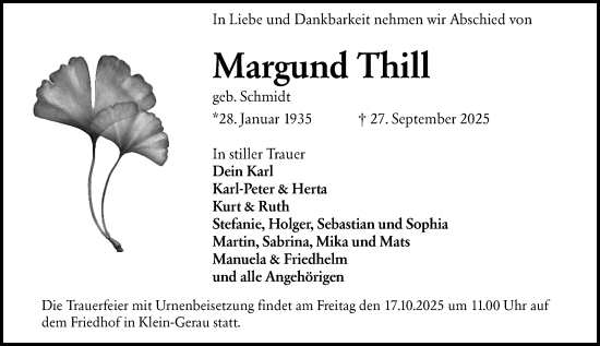 Traueranzeige von Margund Thill von Groß-Gerauer Echo