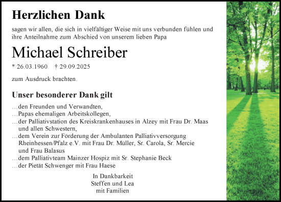 Traueranzeige von Michael Schreiber von Allgemeine Zeitung Mainz