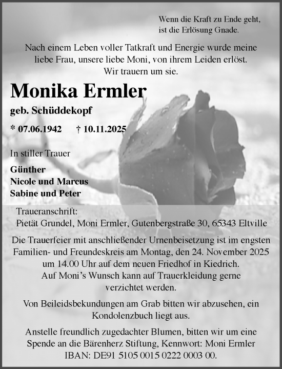 Traueranzeige von Monika Ermler von Rheingau Kurier
