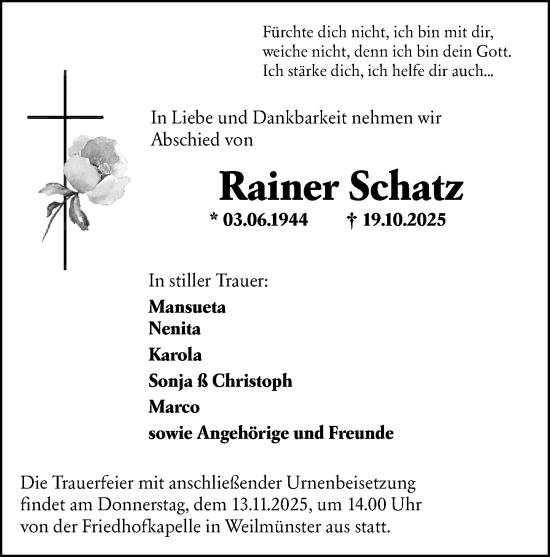 Traueranzeige von Rainer Schatz von Weilburger Tageblatt