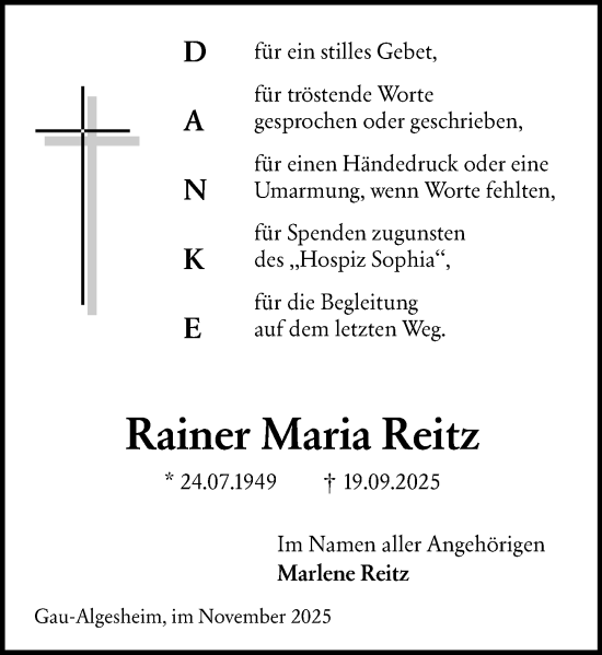Traueranzeige von Rainer Maria Reitz von Allgemeine Zeitung Rheinhessen-Nahe