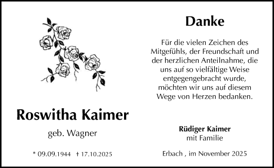 Traueranzeige von Roswitha Kaimer von Rheingau Kurier