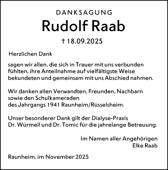 Traueranzeige von Rudolf Raab von Rüsselsheimer Echo