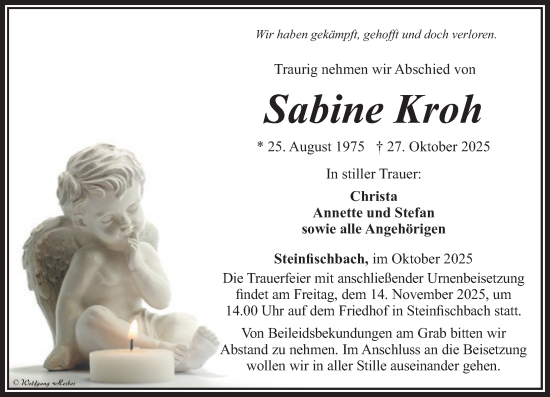 Traueranzeige von Sabine Kroh von Camberger Anzeiger