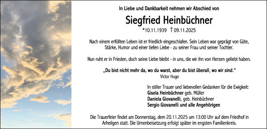 Traueranzeige von Siegfried Heinbüchner von Darmstädter Echo