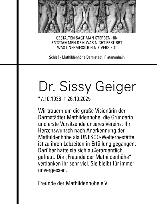 Traueranzeige von Sissy Geiger von Darmstädter Echo