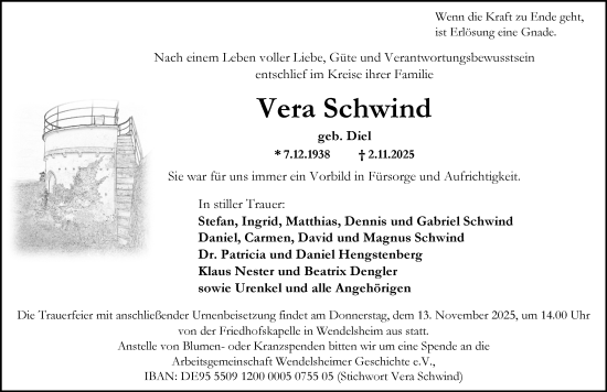 Traueranzeige von Vera Schwind von Allgemeine Zeitung Alzey