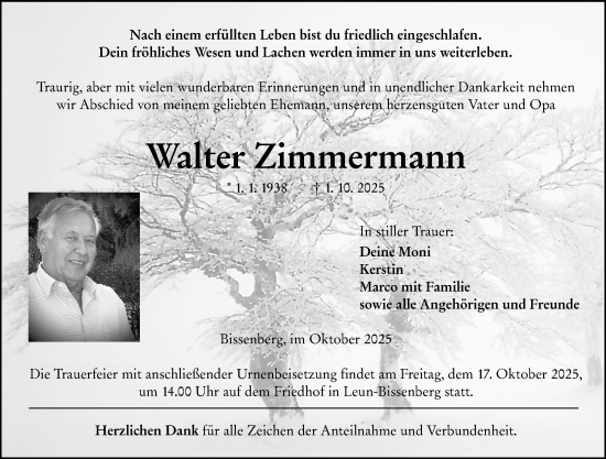 Traueranzeige von Walter Zimmermann von Weilburger Tageblatt