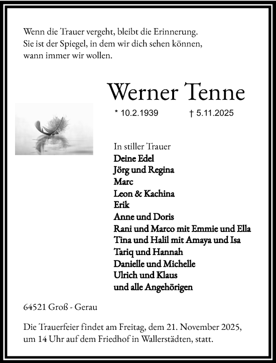 Traueranzeige von Werner Tenne von Groß-Gerauer Echo