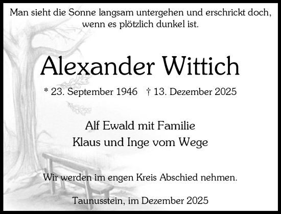 Traueranzeige von Alexander Wittich von Wiesbadener Kurier