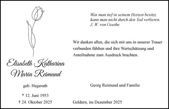Traueranzeige von Elisabeth Katharina Maria Reimund von Odenwälder Echo