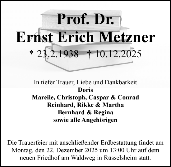 Traueranzeige von Ernst Erich Metzner von Rüsselsheimer Echo