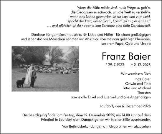 Traueranzeige von Franz Baier von Wetzlarer Neue Zeitung